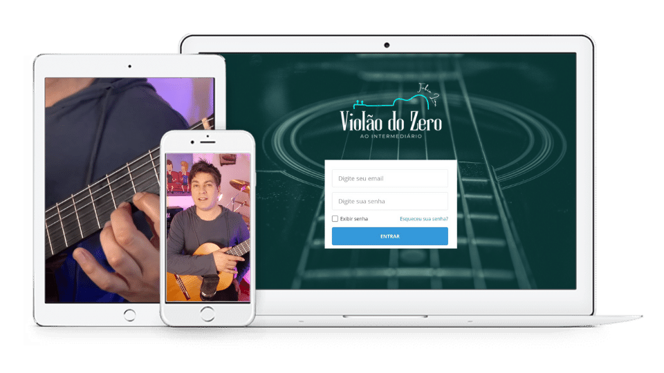 Curso Violão do Zero no notebook, tablet e celular